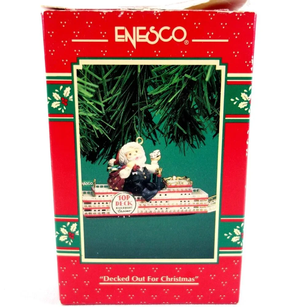 Vintage 1996 Enesco Decked Out For Christmas Santa Riverboat‎ Casino Ornament